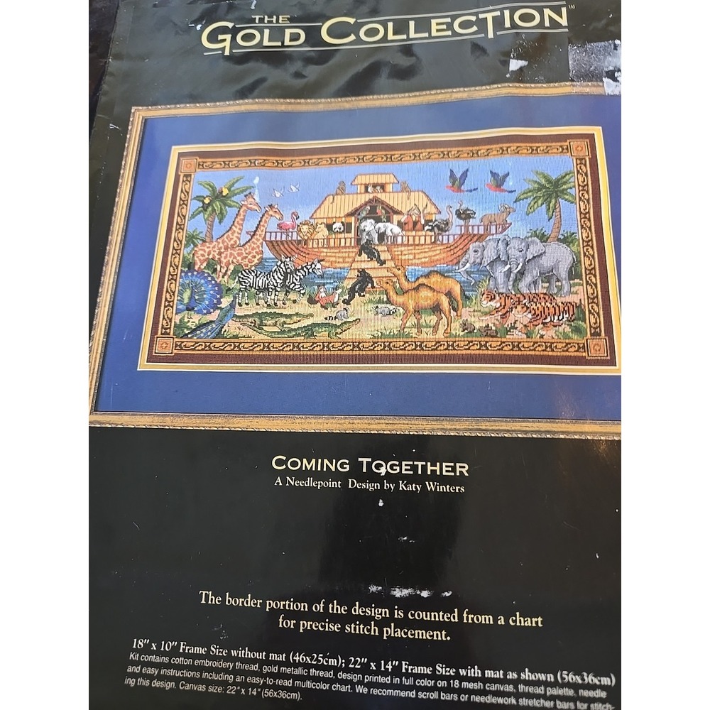 Dimensions Gold Collection Coming Together Noah Ark Needlepoint Kit 2460 Started